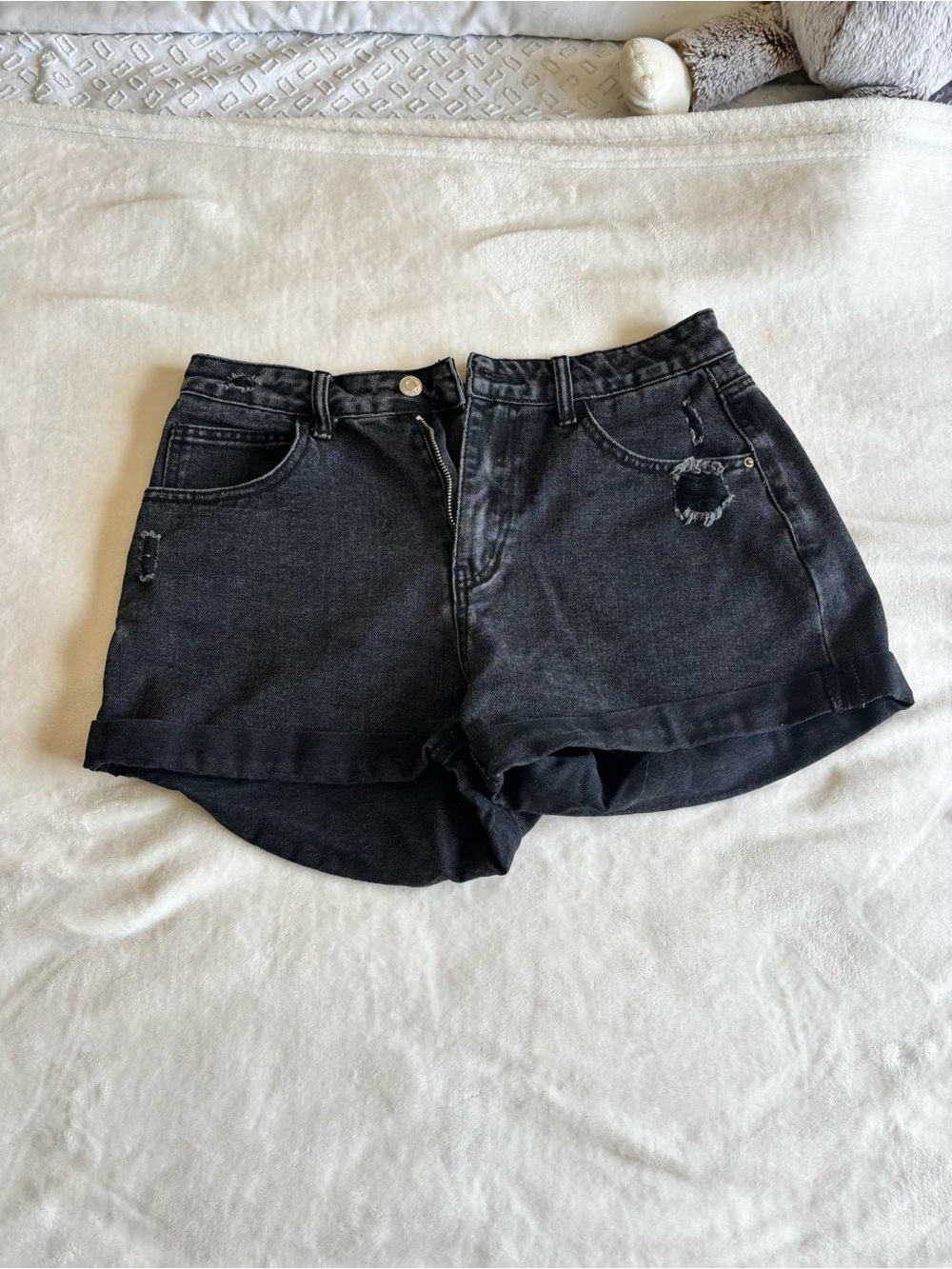 Ardene Washed Black High-Rise Denim Shorts